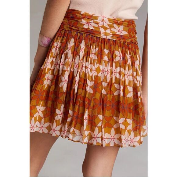 NEW Anthropologie Retro Floral Disco Ruched Chiffon Mini Skirt Size Medium - Picture 3 of 3